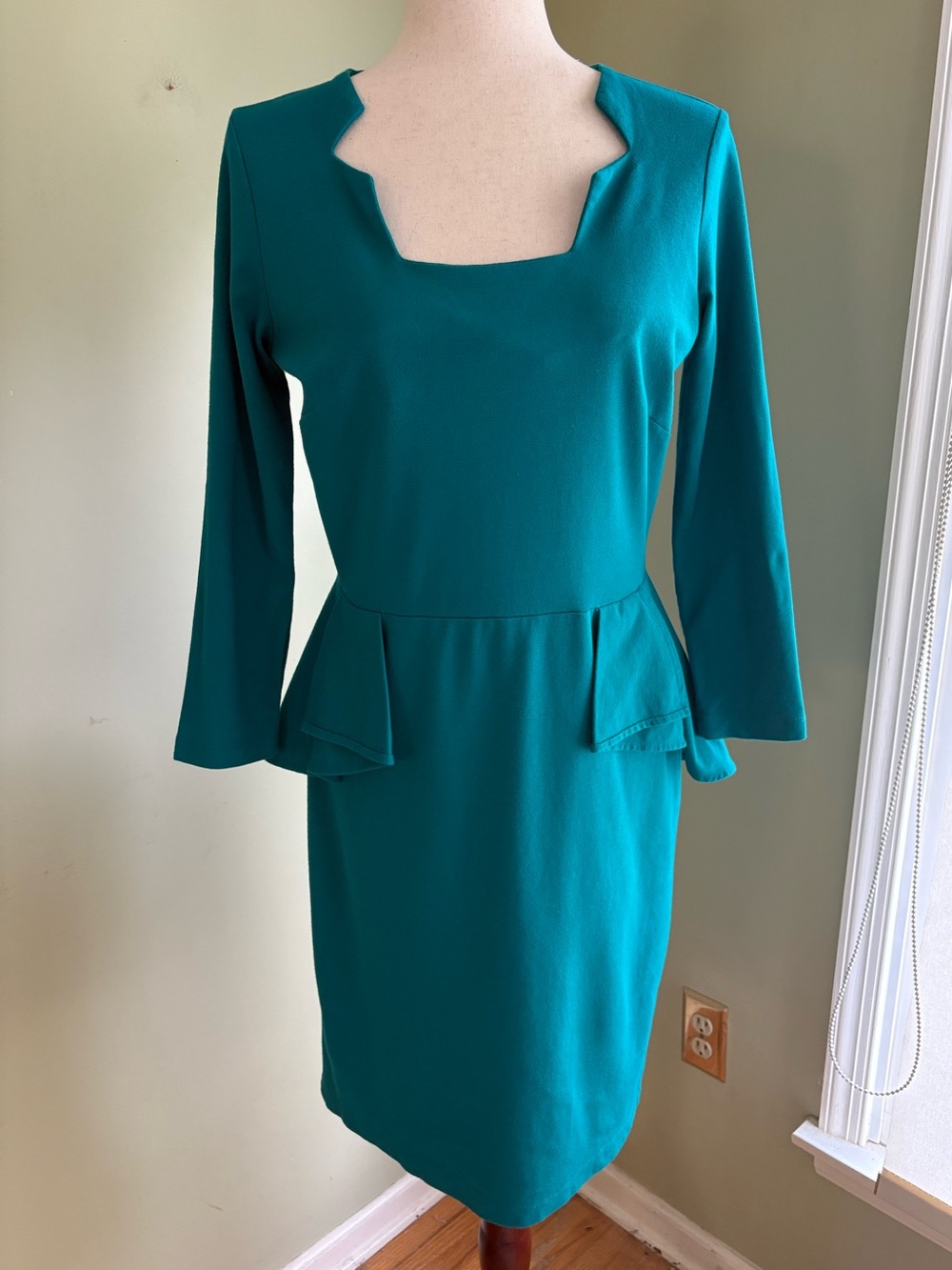 mark. Teal Long Sleeve Peplum Sheath Dress. Size L. Knit blend. Great shape